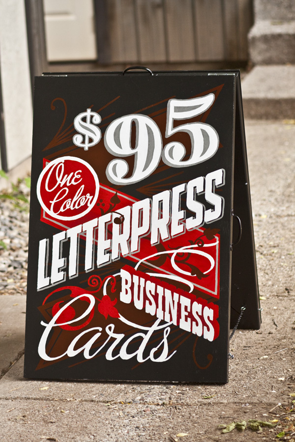 a frame advertisement for $95 letterpress business cards