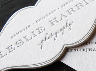 letterpress die cut business card for Leslie Harris photography