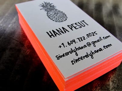 letterpress printed business card black ink with edge paint for Hana Pesut
