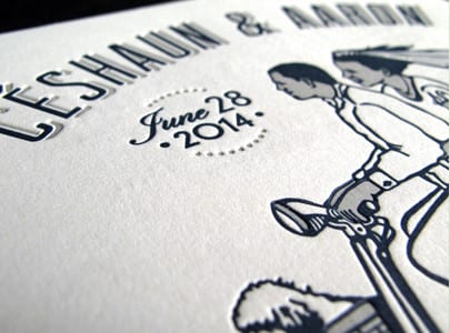 letterpress wedding invite two color for ceshaun & aaron