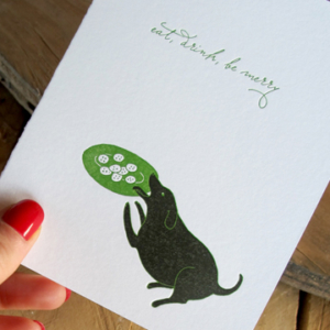 letterpress holiday greeting card dog eat drink be merry