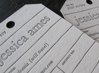 die cut letterpress printed tag for jessica ames