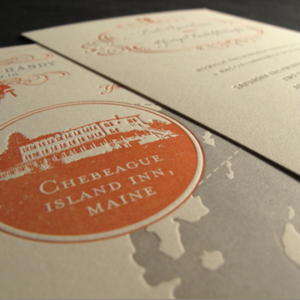 two color letterpress wedding invite for leslie and randy