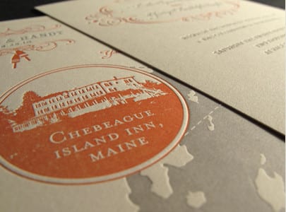 two color letterpress wedding invite for leslie and randy