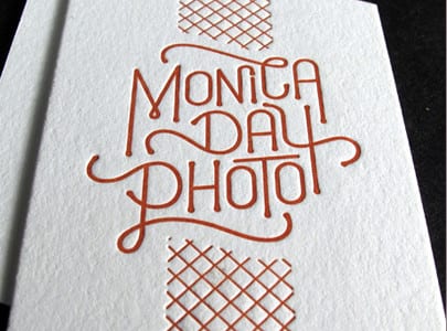 die cut letterpress business card red ink on white paper for monica day photo