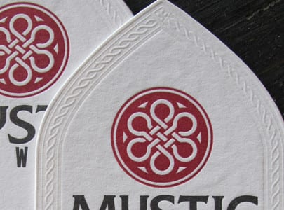 letterpress business card die cut with blind deboss for Mystic Brewery