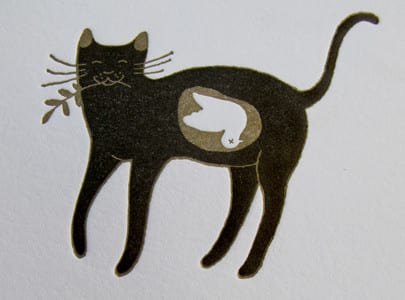 letterpress printed greeting card Peace Be With You cat