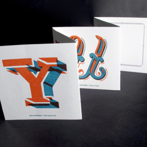 custom letterpress printed thank you with two color orange and blue deboss