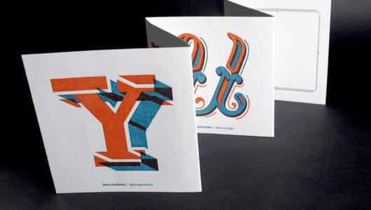 custom letterpress printed thank you with two color orange and blue deboss