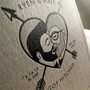 letterpress wedding invite black ink on kraft paper