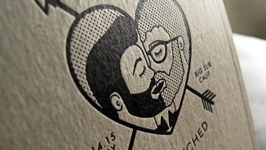 letterpress wedding invite black ink on kraft paper