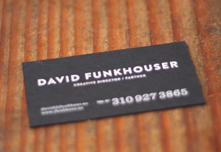 white foil on black paper, custom letterpress printed business card