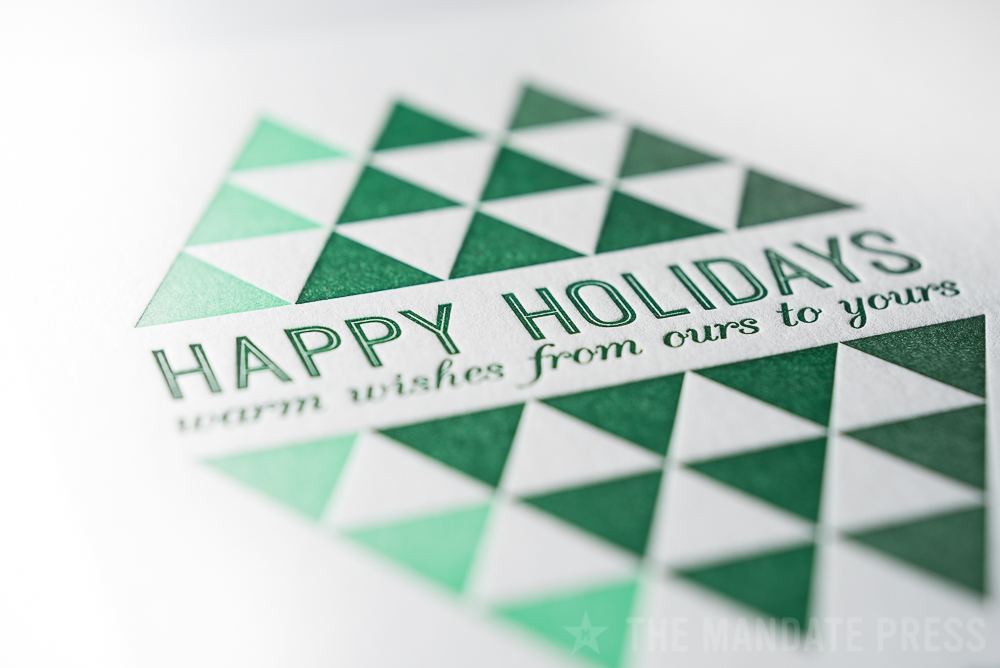 image of overprint letterpress holiday card with green ink