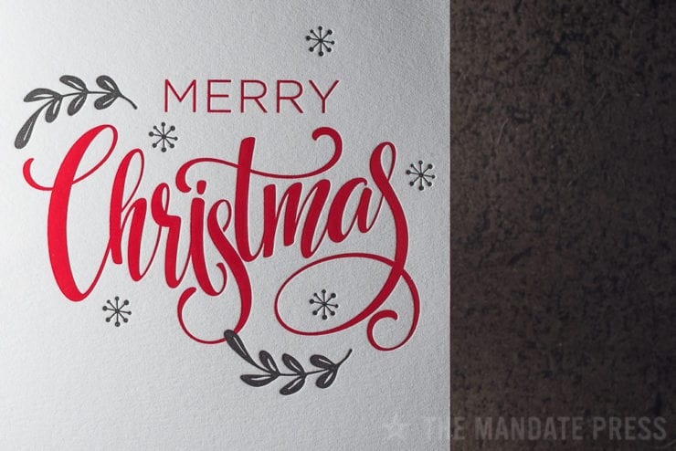 image of red letterpress deboss foil christmas design The Mandate Press Salt Lake City