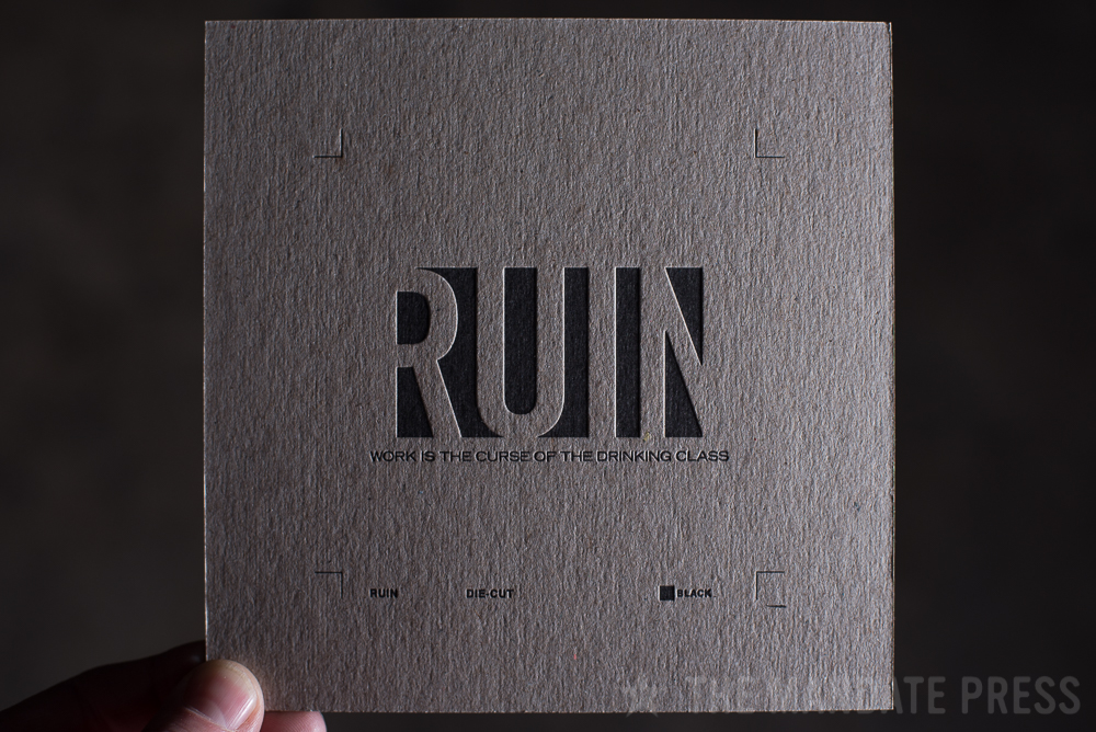 letterpress printed coaster black ink on chipboard