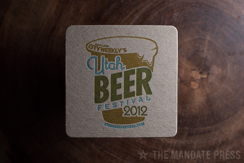 letterpress printed coaster two color on chipboard for Utah Beer Festival