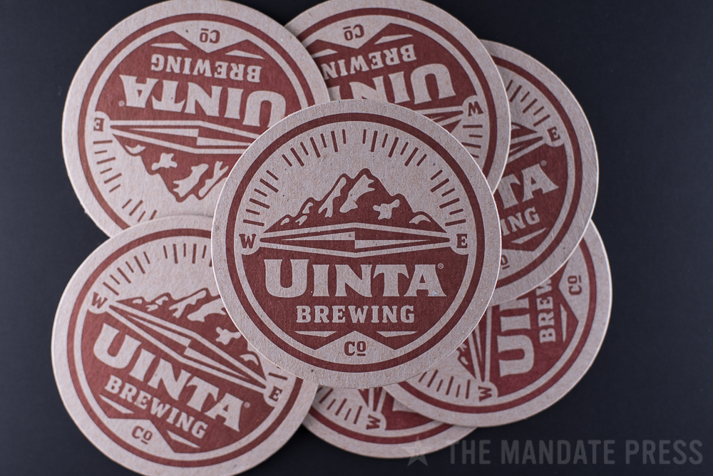 letterpress printed round coasters for Uinta Brewing on chipboard