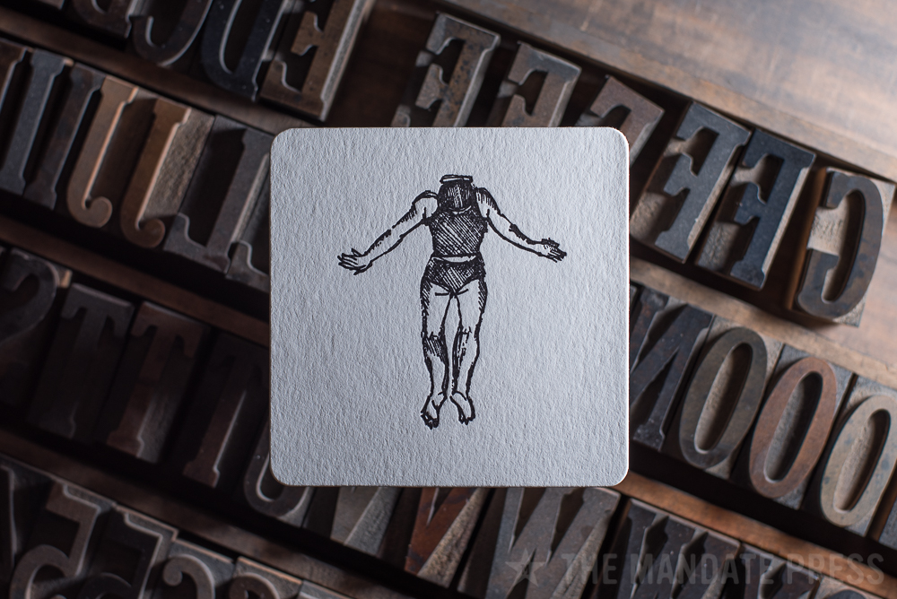 letterpress printed square coaster black ink on white paper for The Rest Salt Lake City