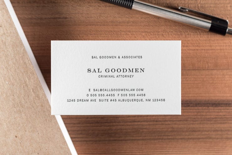 Letterpress business card with black ink saul goodman