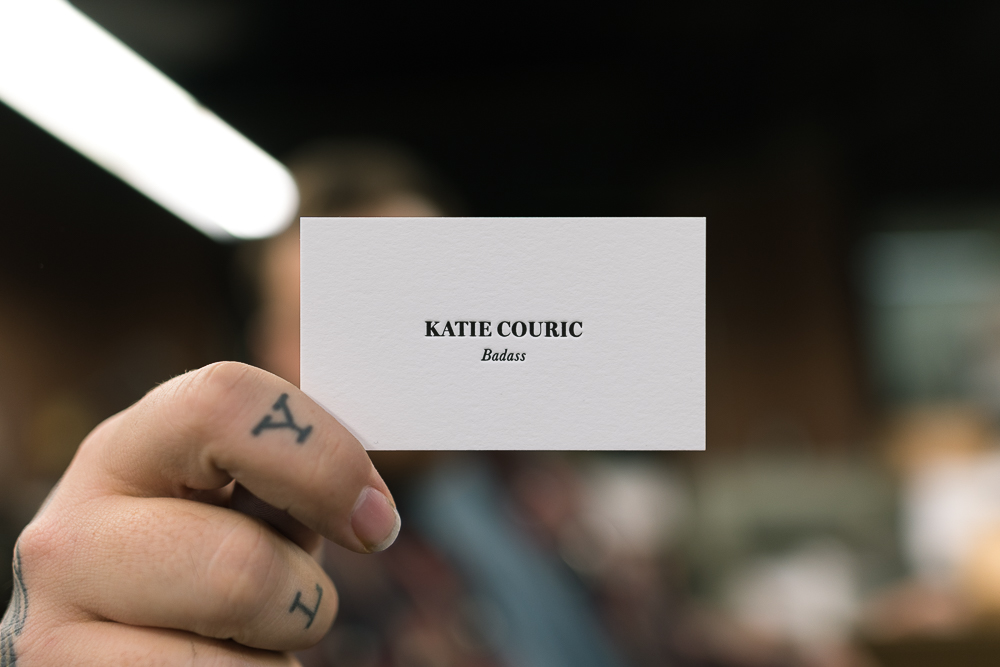 letterpress printed business card for Katie Couric 'badass'