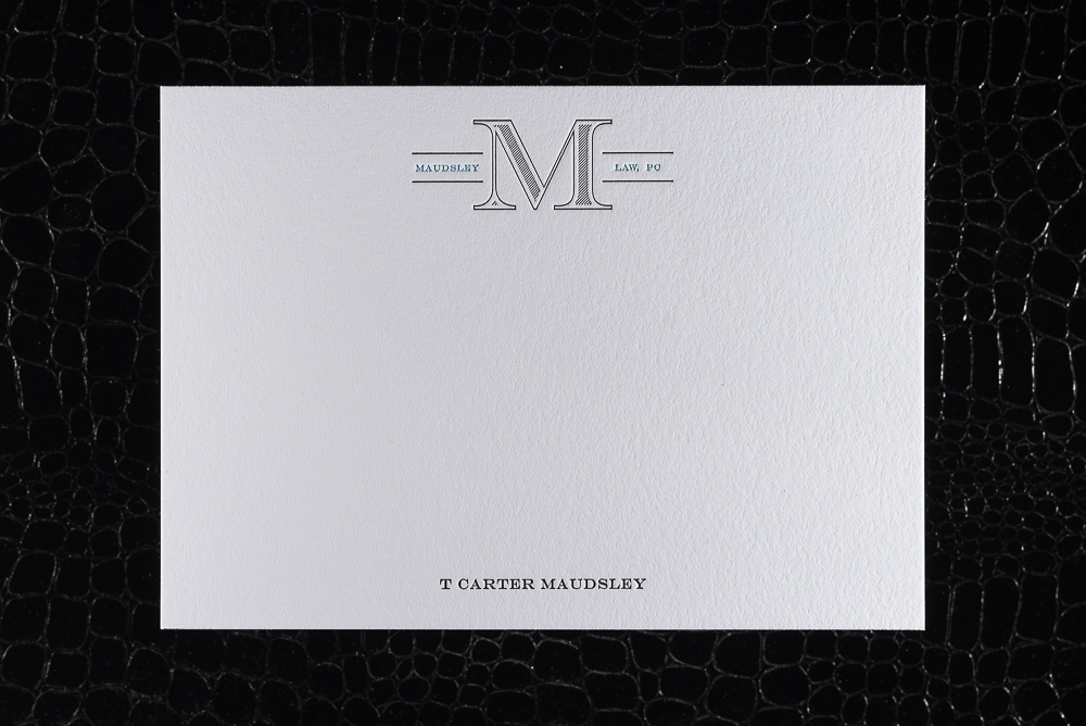 letterpress notecard for lawyer on heavy white paper