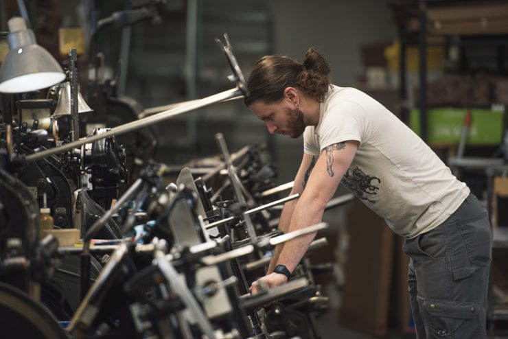 tattoo man running heidelberg windmill letterpress press