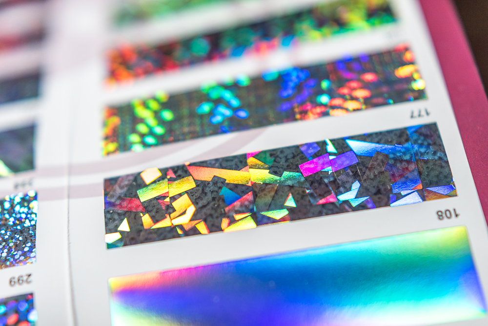 sample of geometric pattern holographic letterpress foil