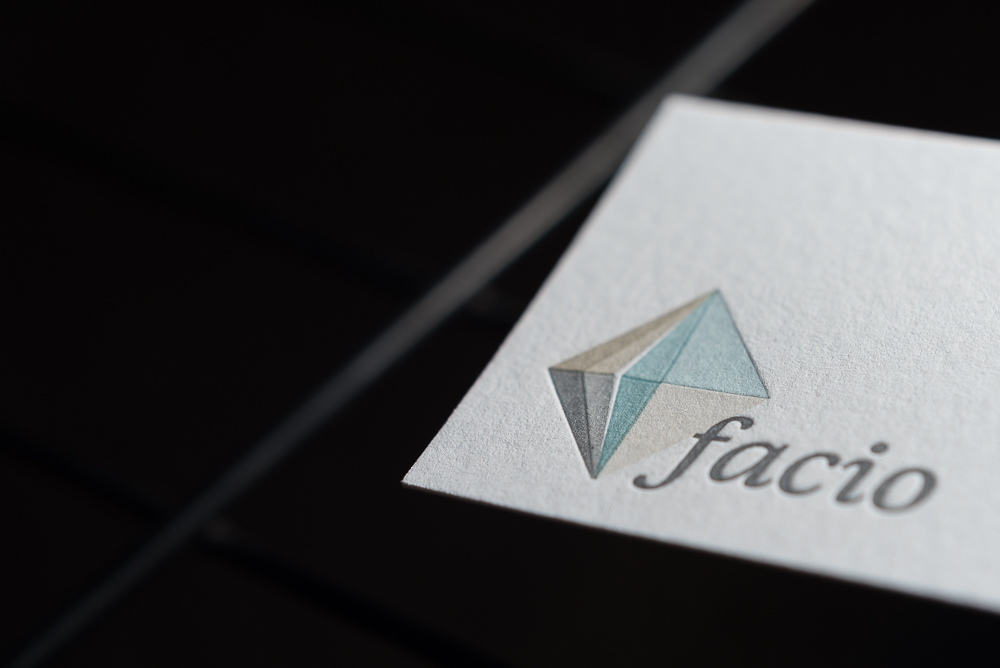 Multiple color overprint logo letterpress business card for facio