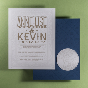 Letterpress printed wedding invitation with coaster on duplexed paper