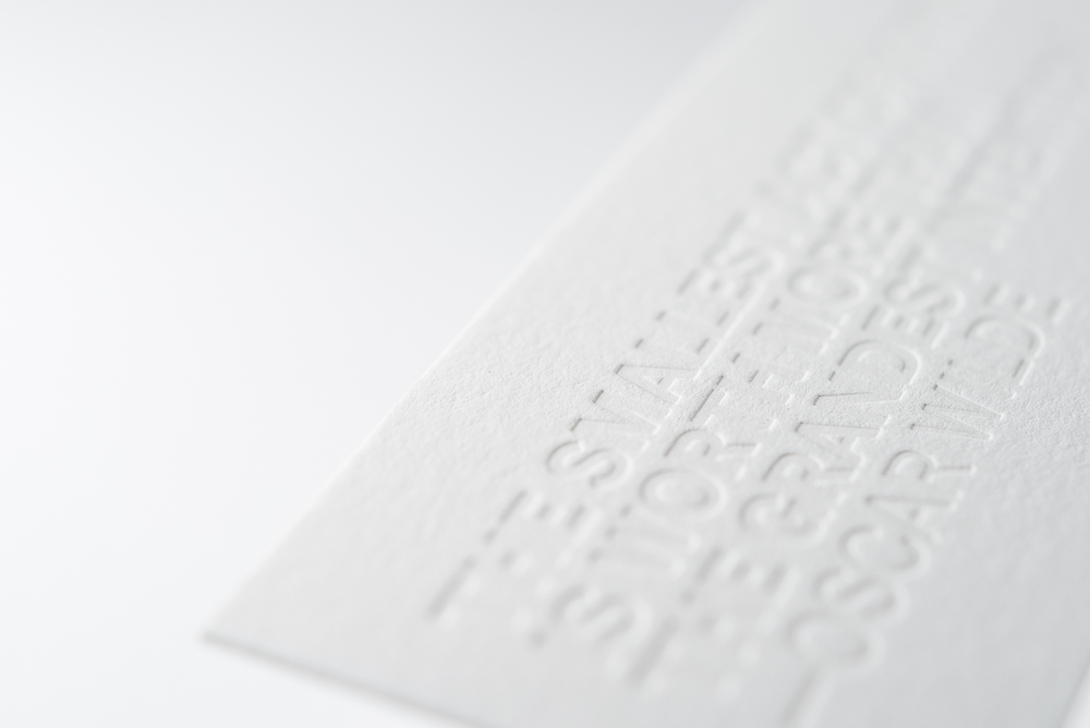 close up of inkless blind letterpress 