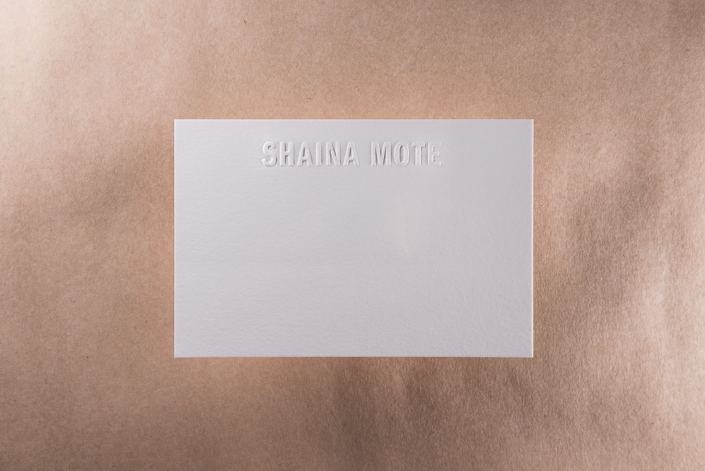 embossed notecard on white paper